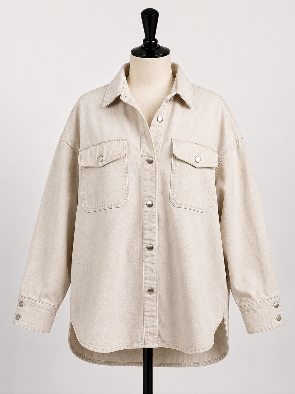 H&M Oversized Denim Shacket XS Cream Button Front Utility Jacket